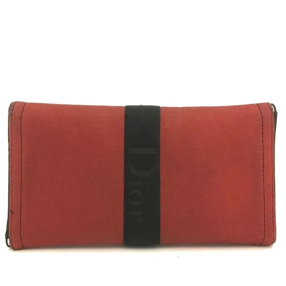 EGA Christian Dior Logo Canvas Long Trifold Wallet Red/9BL1617